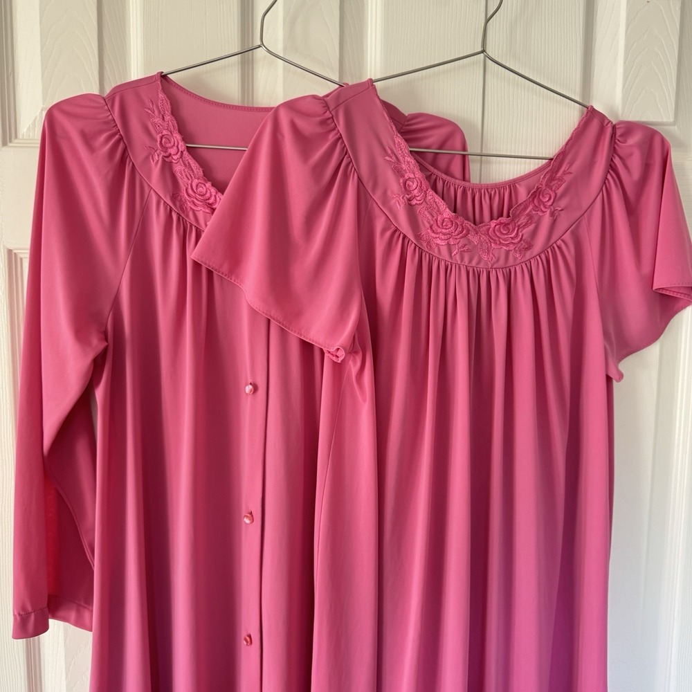Vintage Pink Shadowline Lingerie Long Night Gown Robe Peignoir Set Small Nylon